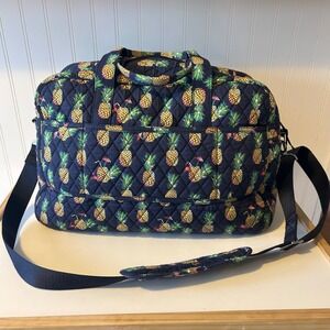 Vera Bradley Navy Blue Toucan Party Quilted Cotton Travel Duffel Bag Weekender